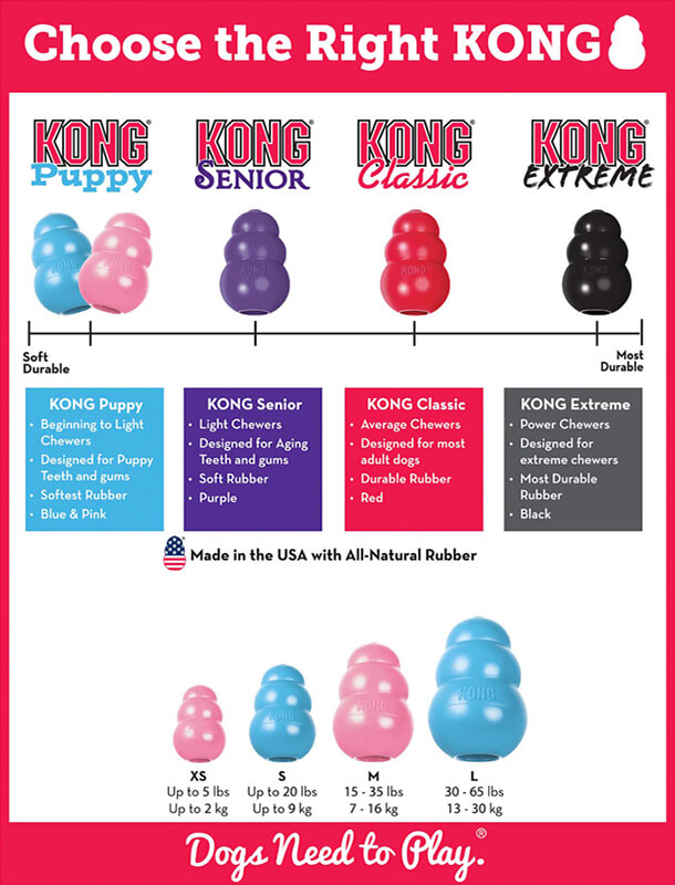 KONG Blue Puppy Treat Toy Size Guide