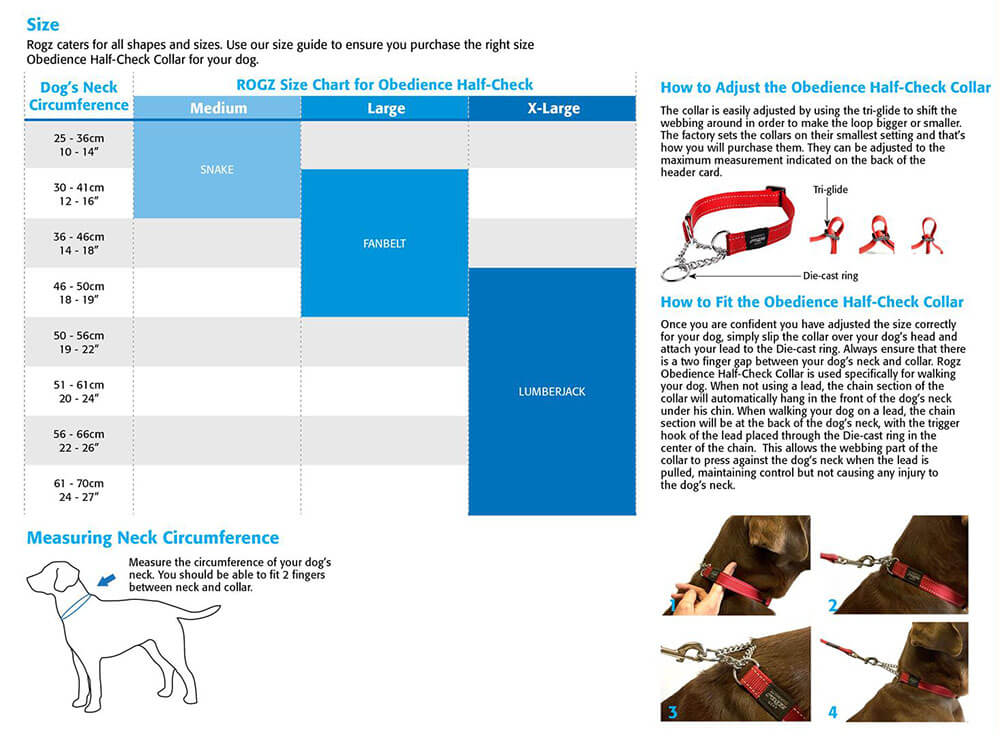 Rogz Utility Half-Check Obedience Dog Collar Sizing Guide