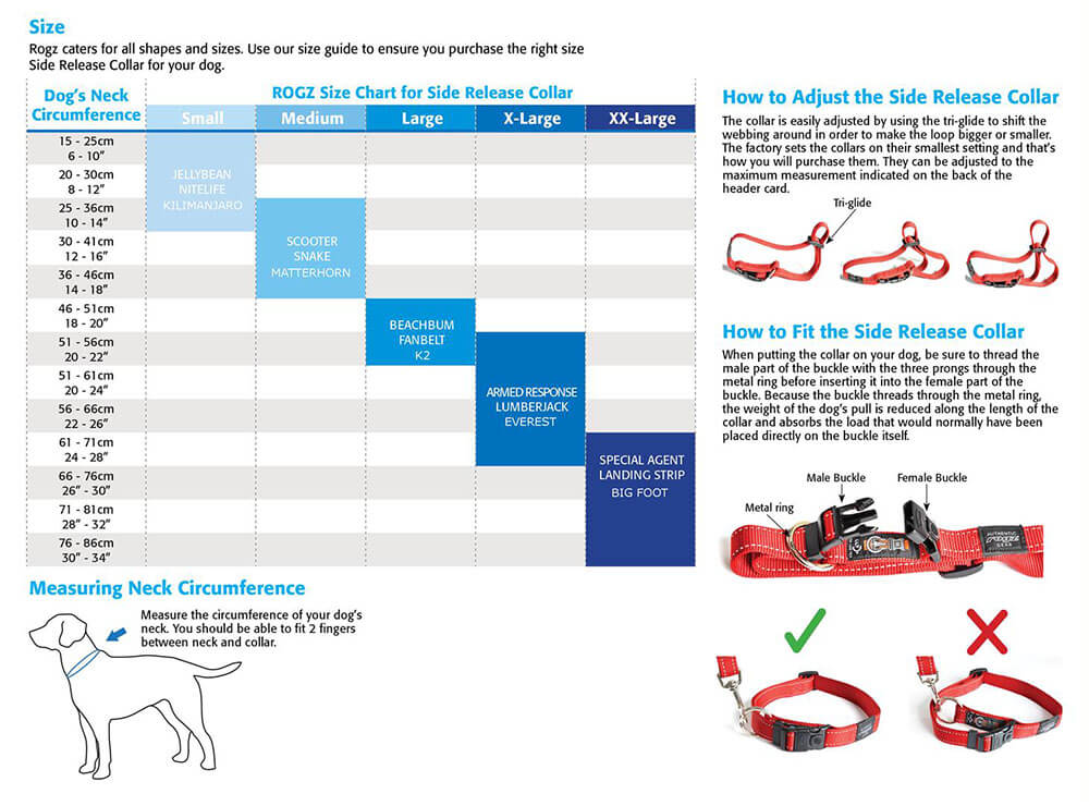 Rogz Utility Nitelife Dog Collar Sizing Guide